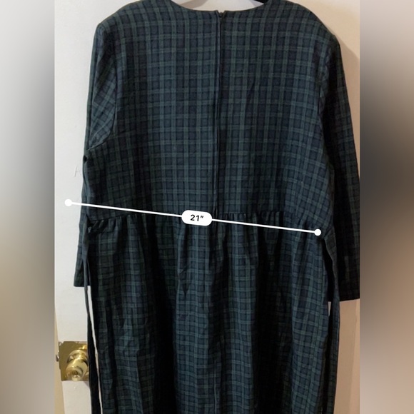 Plus size VTG Miss Dorby Dress Velvet Collar Green Navy Plaid Pleated (24WP) - Picture 9 of 10